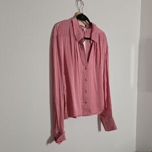 Pilcro Large Rose Pink Lightweight Button-Down Blouse